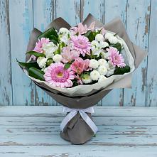 Букет цветов из:  Герберы, Альстромерии и Хризантемы в Лебяжьем Алтайского края