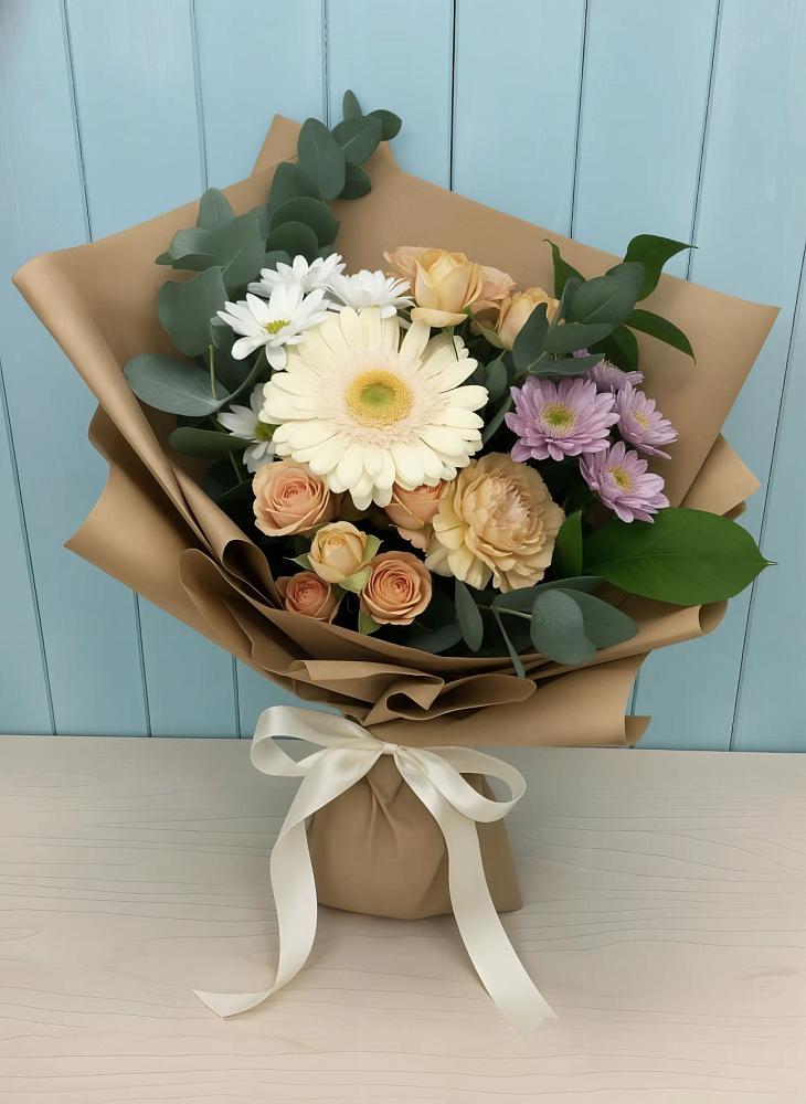Букет цветов из: Герберы и Хризантемы в Лебяжьем Алтайского края