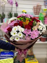 Букет цветов из:  Розы, Хризантемы и Альстромерии #REPLACE_PRED# Лебяжьем Алтайского края
