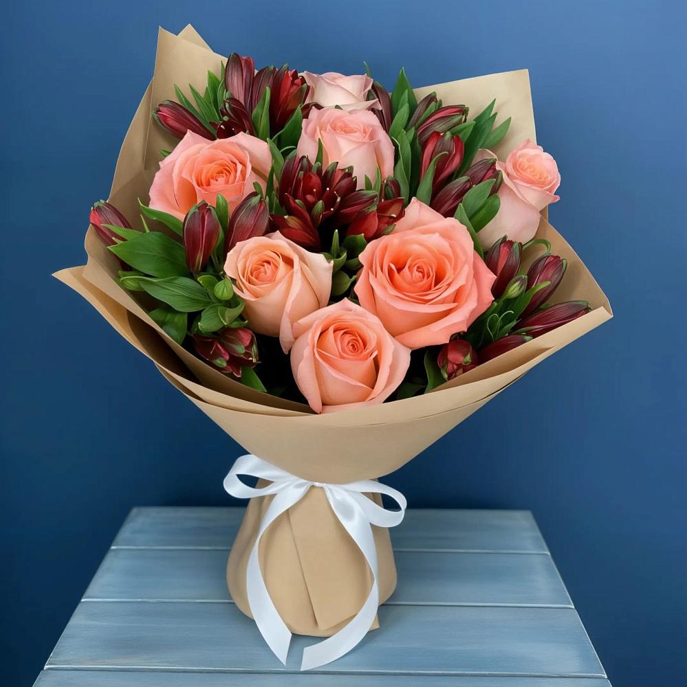 Букет цветов из: Розы и Альстромерии в Лебяжьем Алтайского края