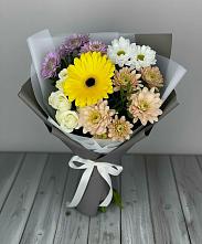 Букет цветов из:  Розы, Герберы и Хризантемы #REPLACE_PRED# Лебяжьем Алтайского края