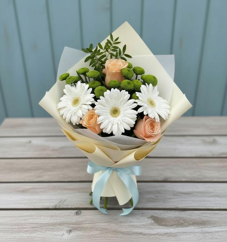 Букет цветов из: Герберы, Розы и Хризантемы в Лебяжьем Алтайского края