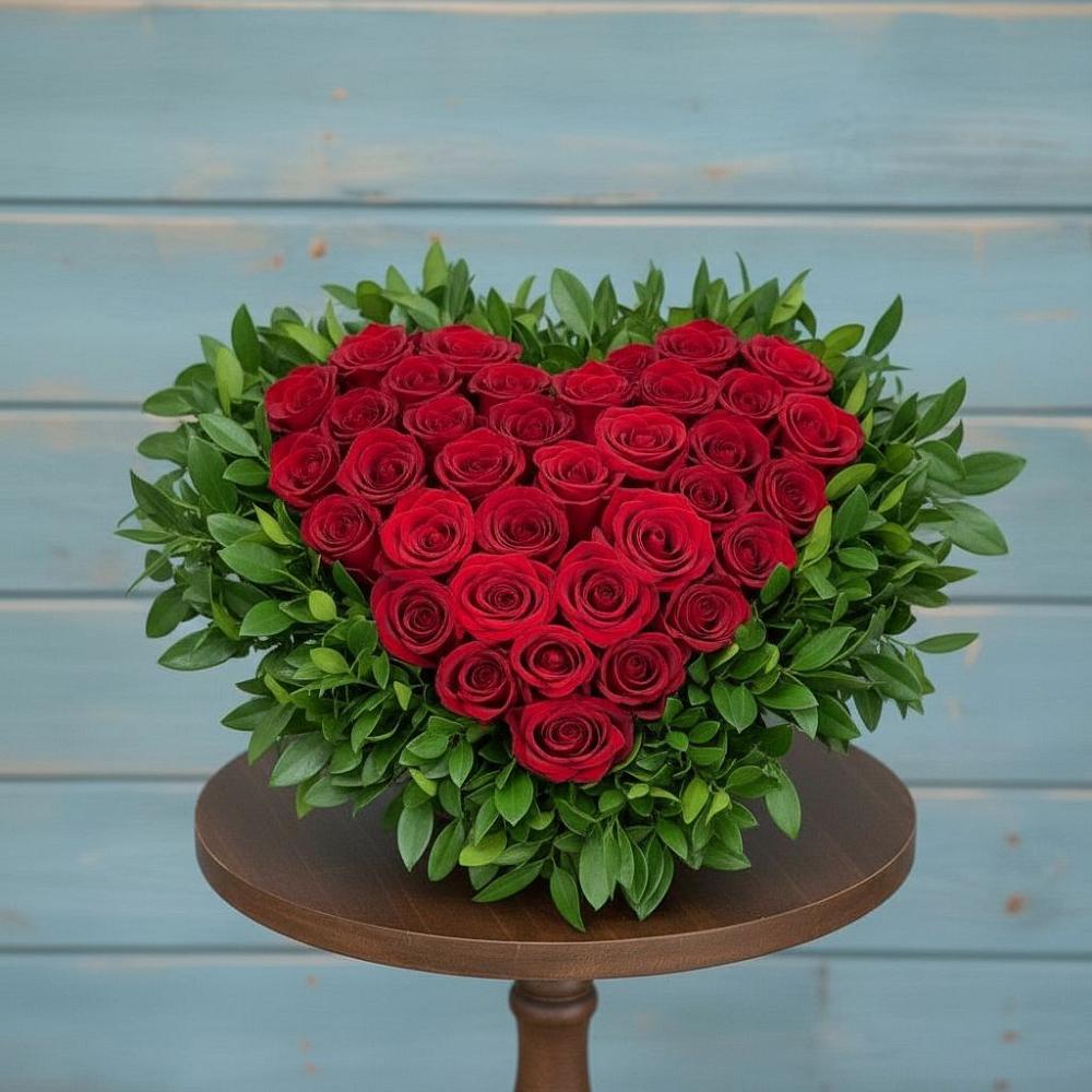 Цветочная композиция из Розы в виде сердца в Лебяжьем Алтайского края