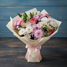 Букет цветов из:  Хризантемы, Альстромерии и Розы #REPLACE_PRED# Лебяжьем Алтайского края