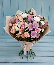 Букет цветов из:  Хризантемы, Розы и Альстромерии #REPLACE_PRED# Лебяжьем Алтайского края