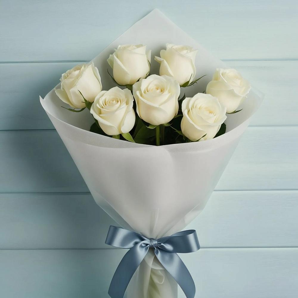 Букет 7 Белых роз Эдлесс Лав в Лебяжьем Алтайского края
